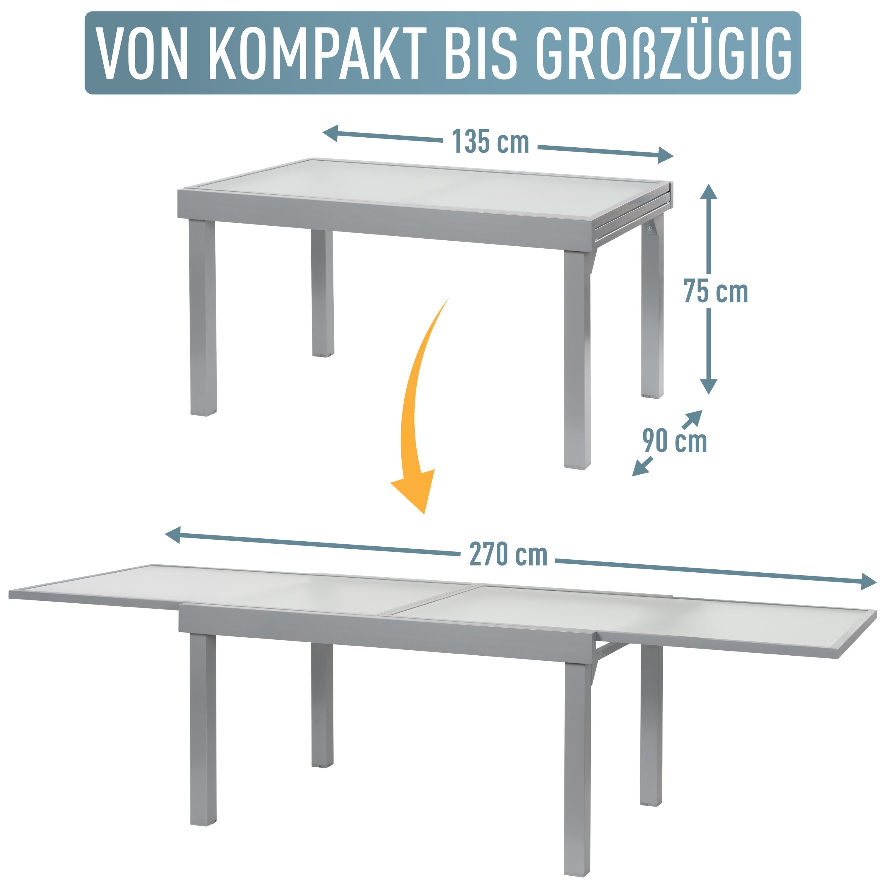 Diplomat XXL Ausziehtisch 135 - 270 cm silber