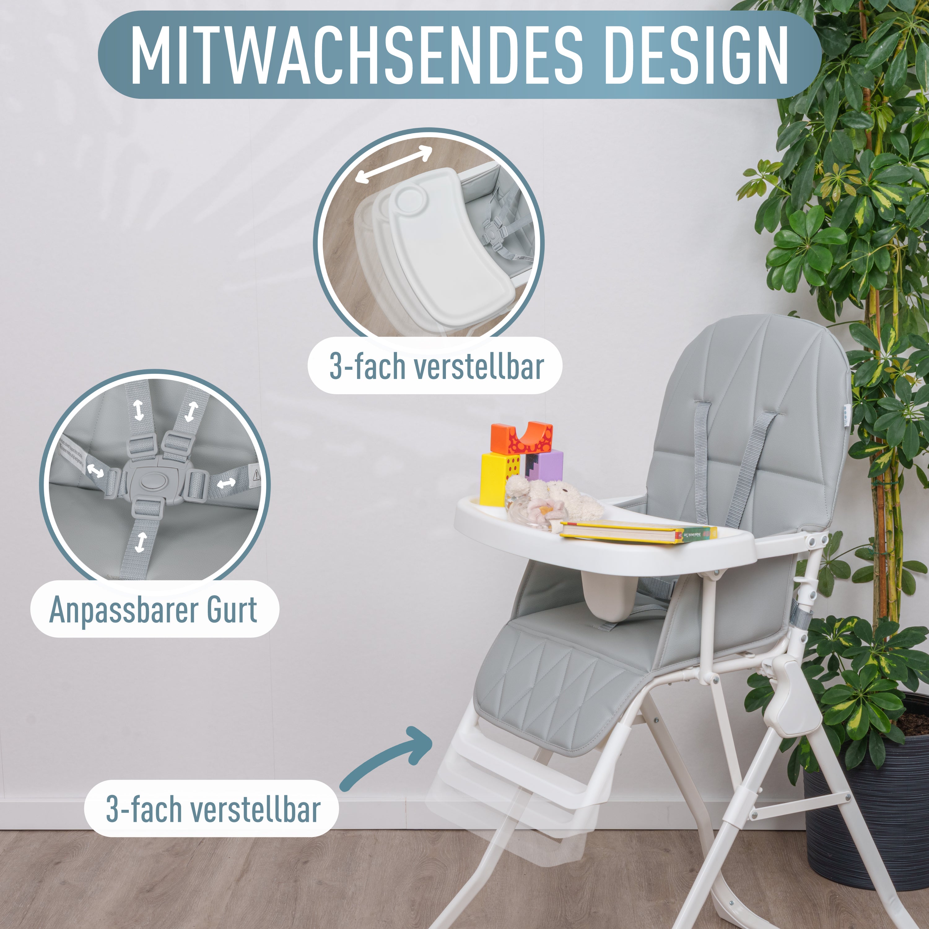 Chaise haute Leno Gris