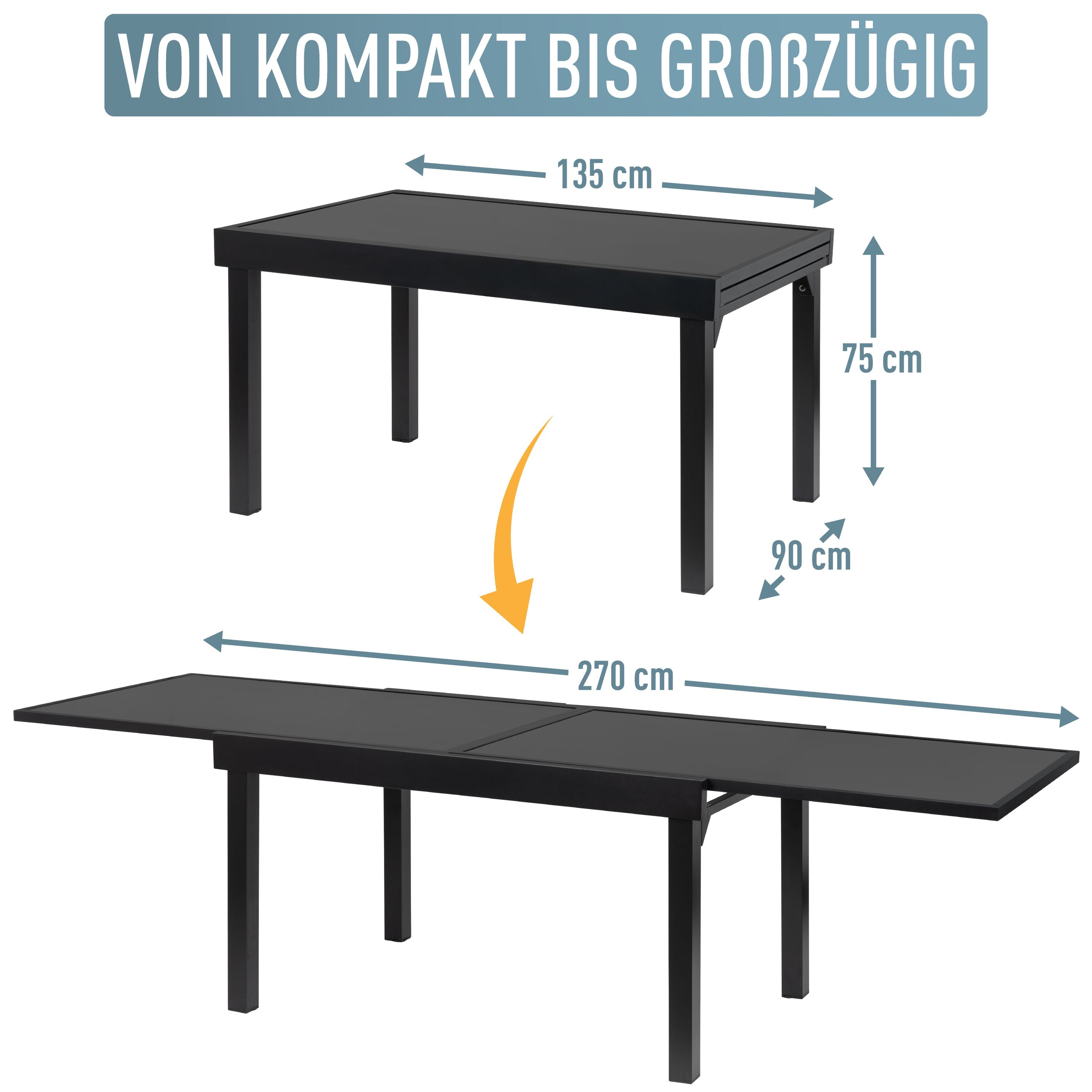 Diplomat XXL Ausziehtisch 135 - 270 cm schwarz