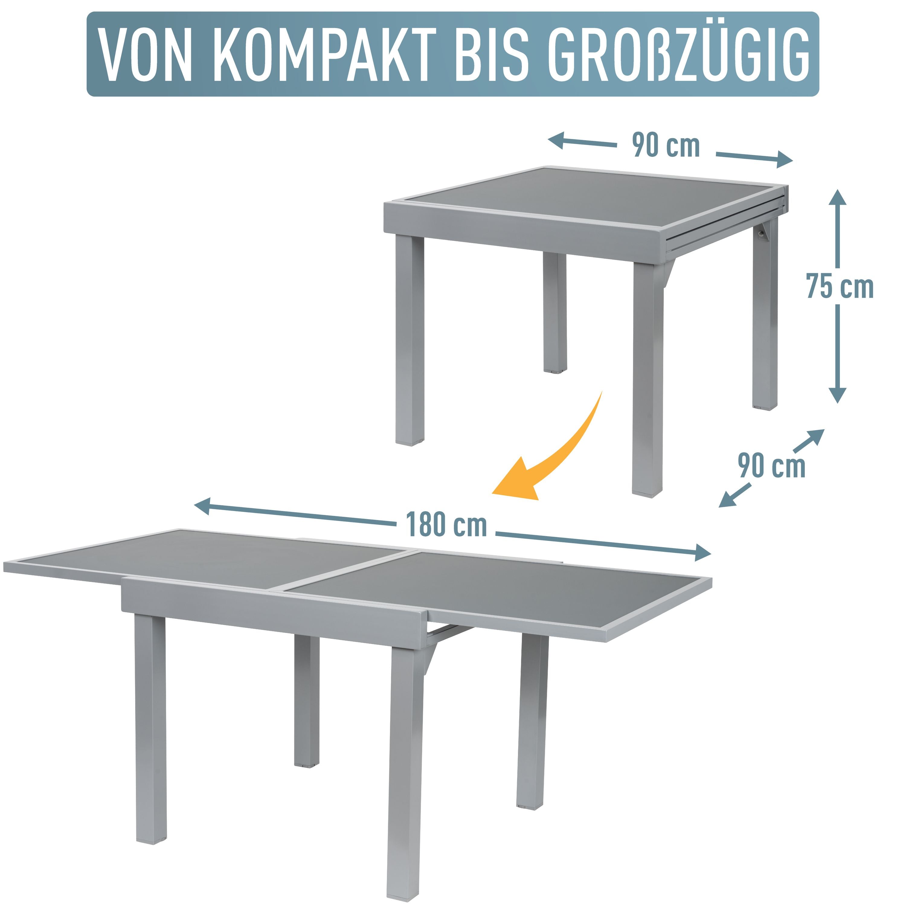 Diplomat Quadro Ausziehtisch 90 - 180 cm Anti Fingerprint silber