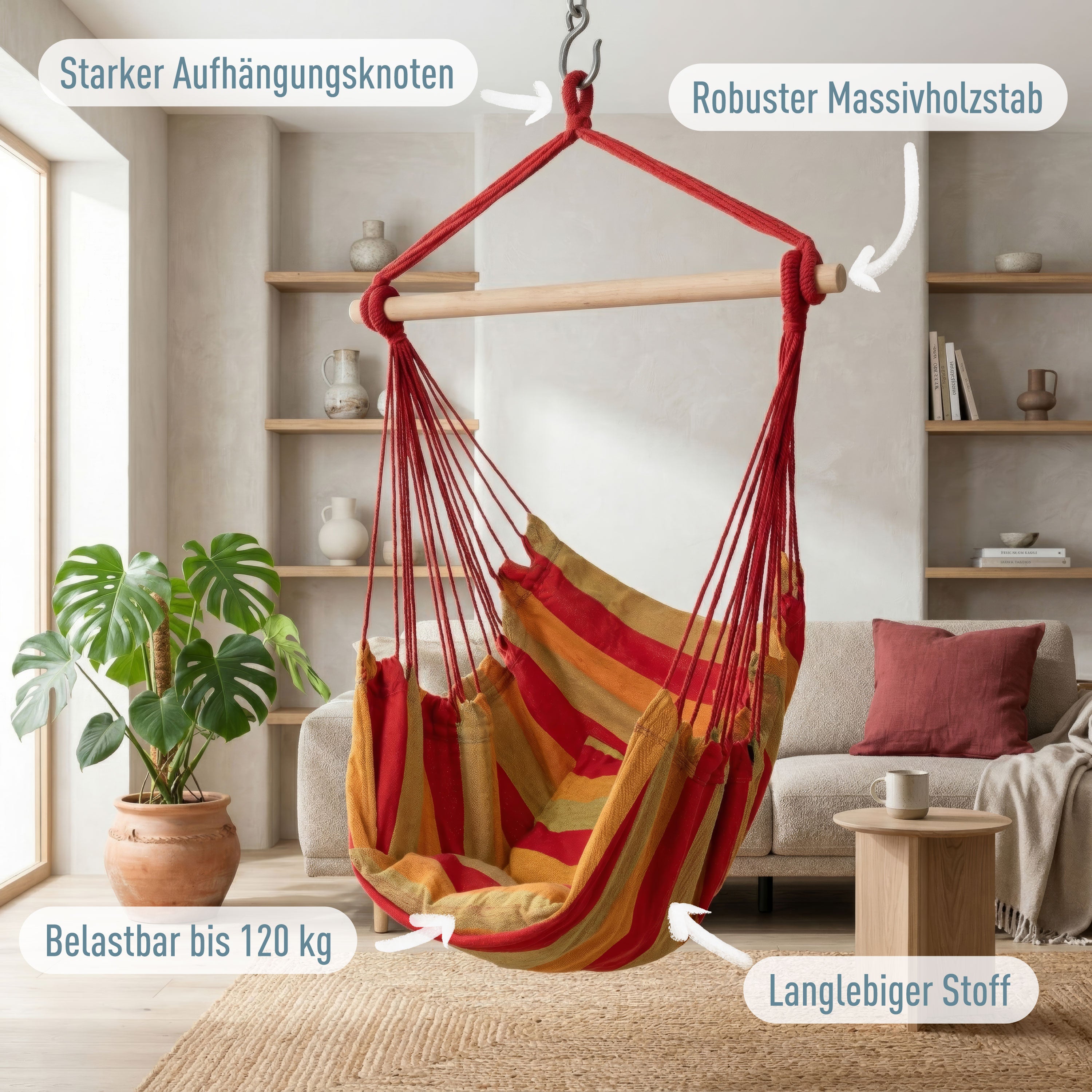 Kalea Hängesessel Rot/Gelb